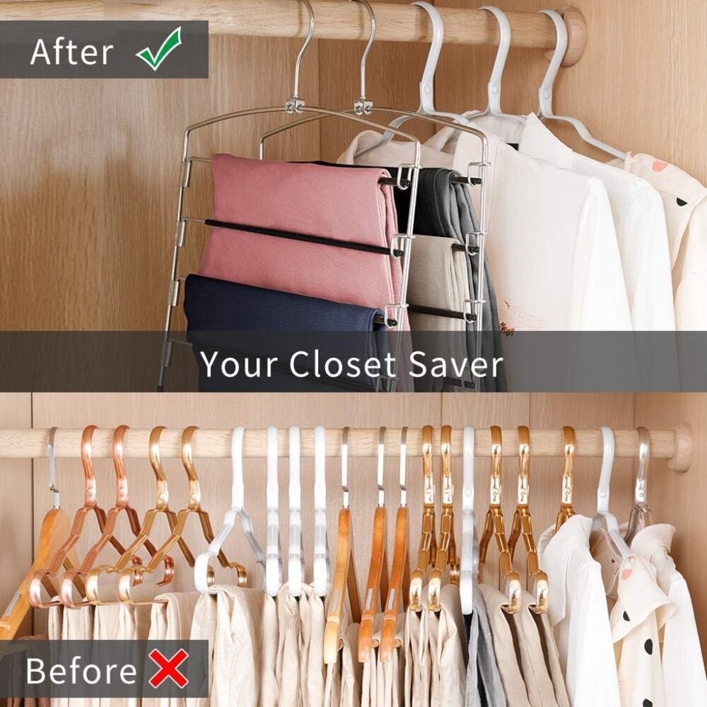Pants Hangers Non Slip 6 Pack Space Saving Hangers Multi-Layer Swing Arm Pants H - Picture 3 of 6